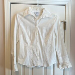 LOFT White Collared Button-Down Shirt with Feminine Cuffs